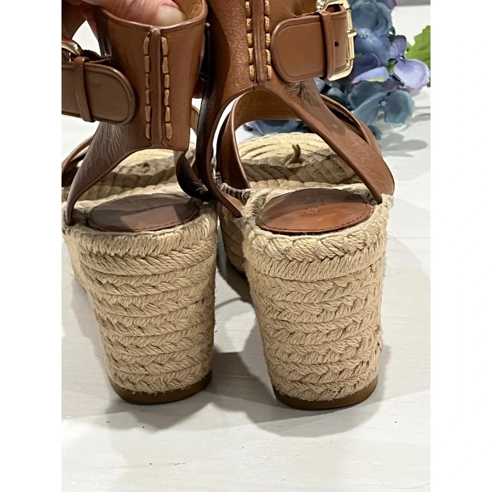 Coach Espadrille Platform Sandals Leather‎ Criss Cross Ankle Strap 7.5